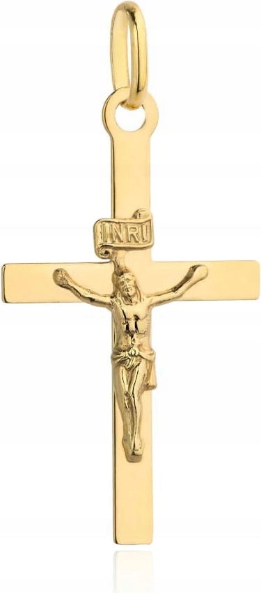 Zlatý křížek 585 hladký s obrázkem Ježíše Křest Svaté Přijímání dárek 14k