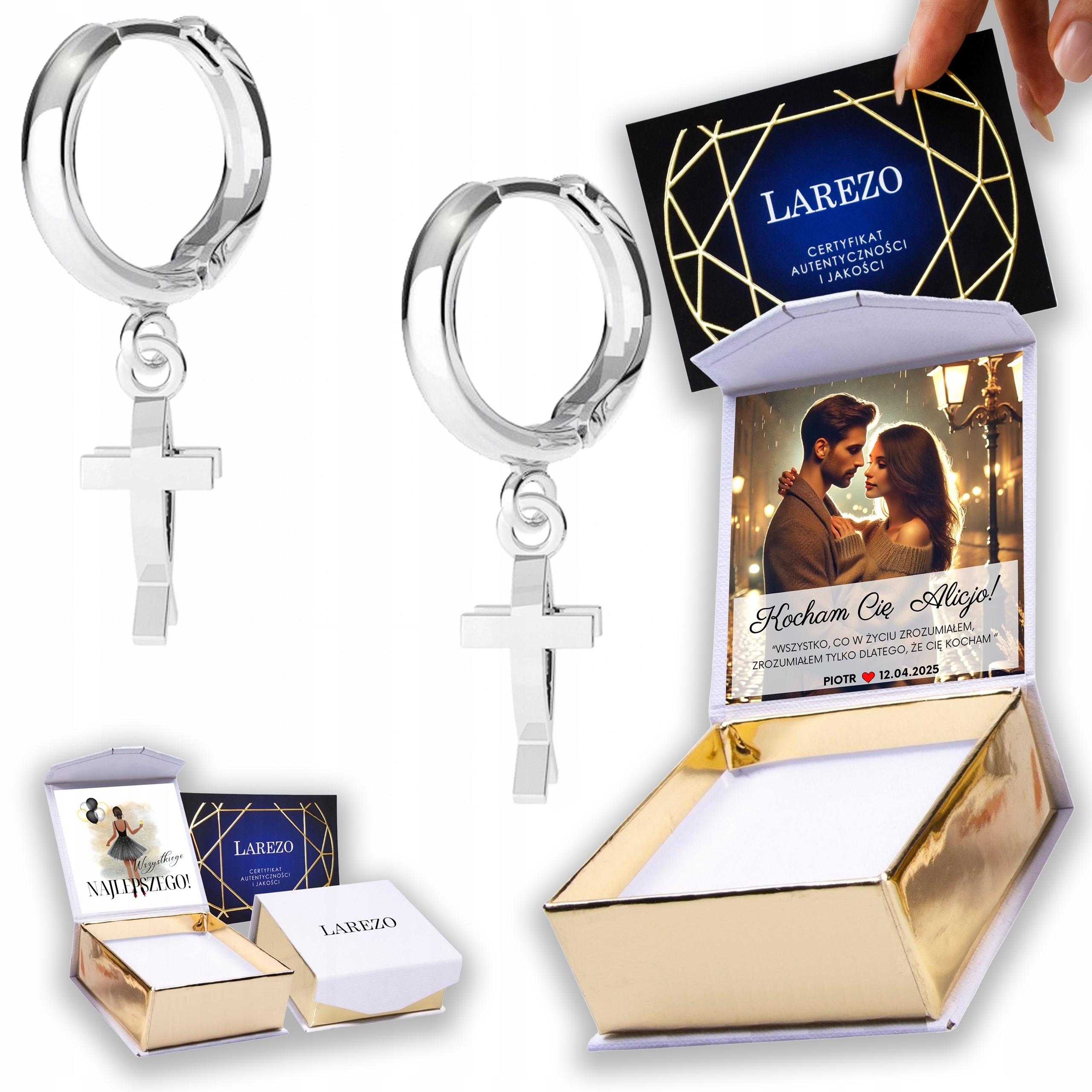 Stříbrné Náušnice 925 Kříže Rybičky Cross Křížky Ryby Kříž Potisk