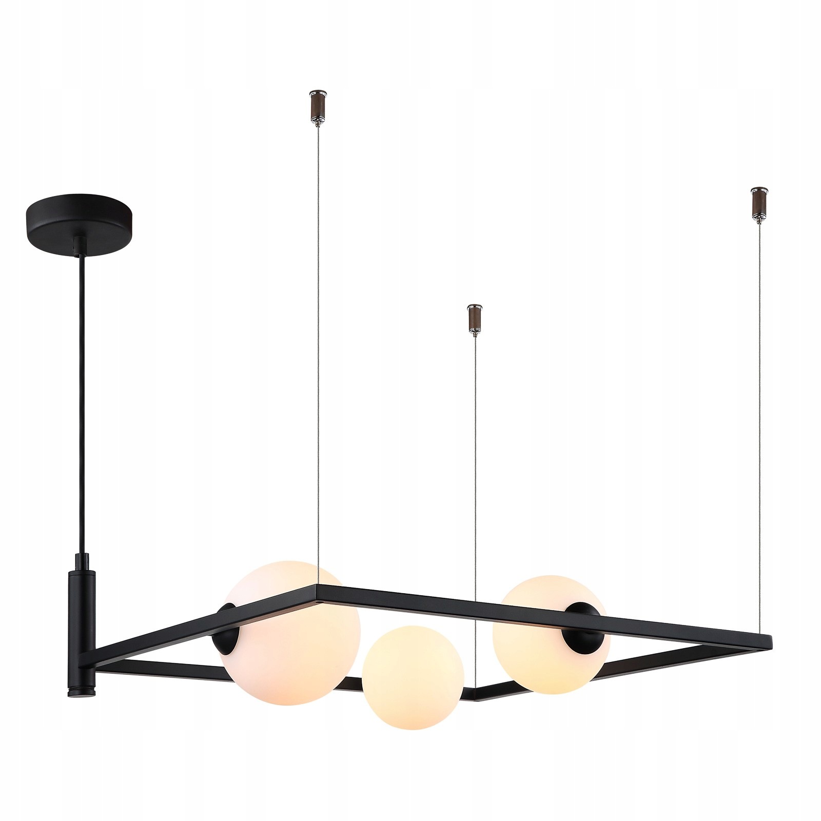 Gareth, Moderná čierna závesná lampa s bielymi guľovými tienidlami, G9