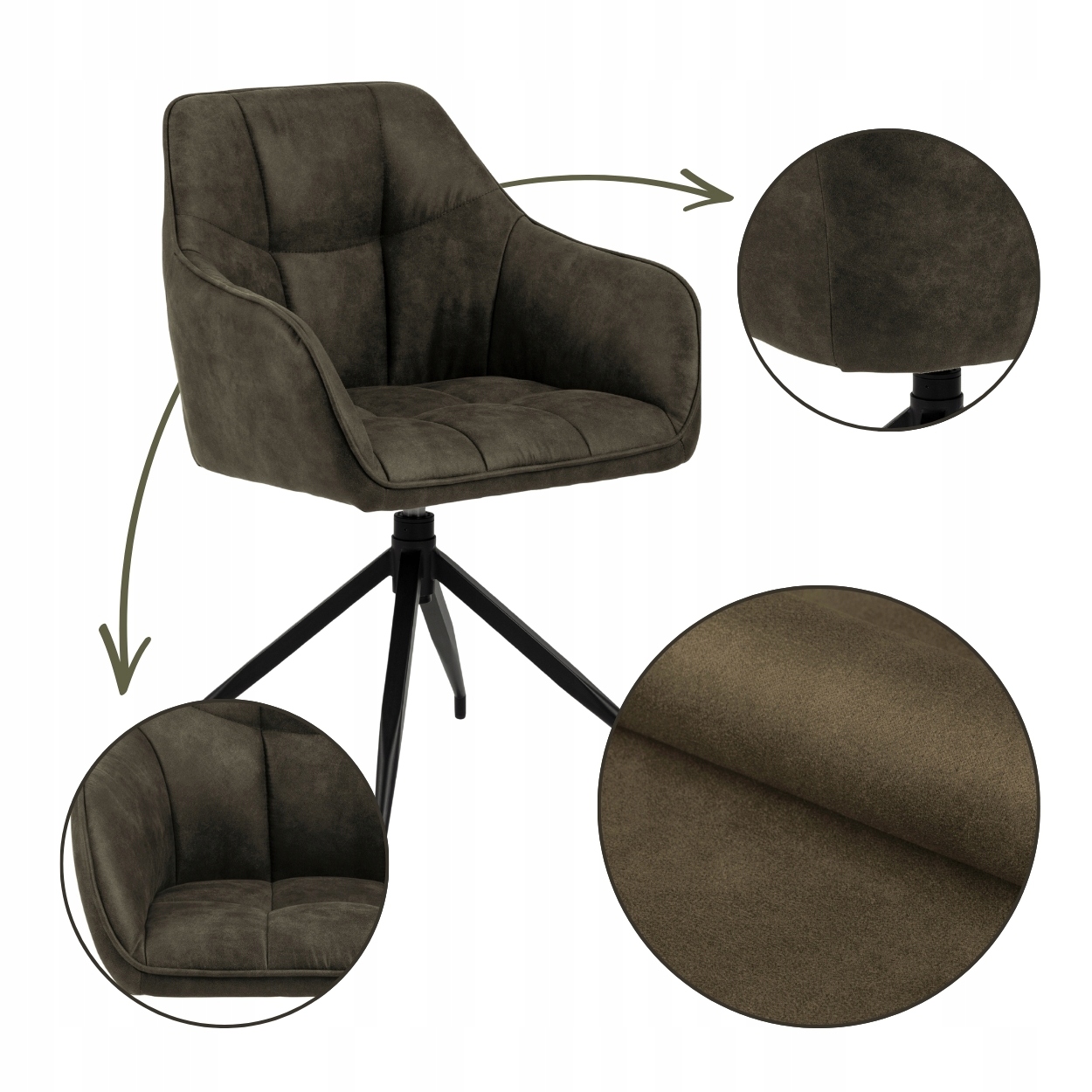 Stolička Do Jedálne V Obývacej Izbe Tmavozelená, pohodlná, čalúnená, Otočná