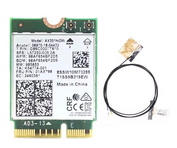 Síťová karta intel AX201 AX201NGW Wifi 6 3000Mhz Bt 5.2 Antény