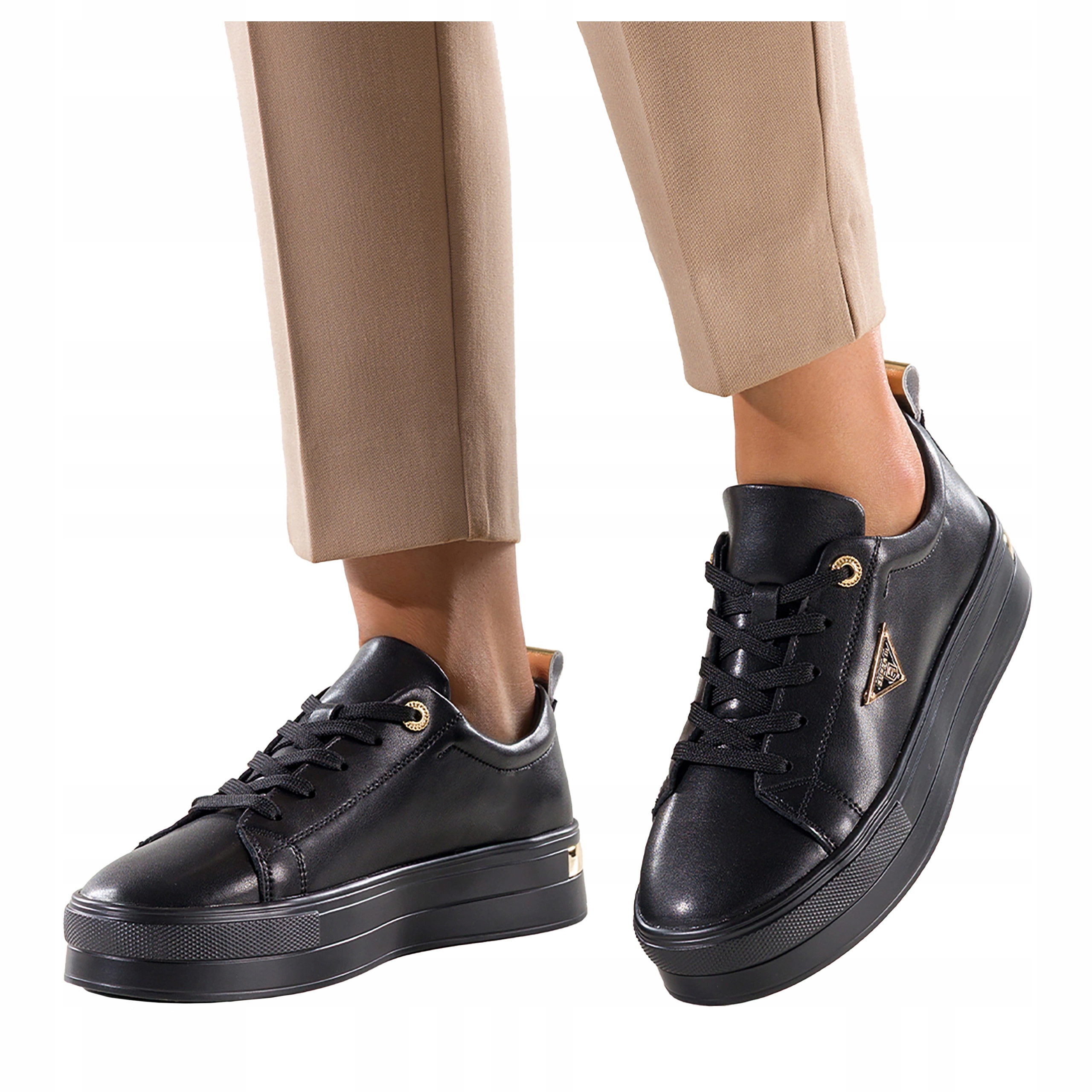 Creepersy Sneakersy Dámské Kožené Na Platformě Černé Pohodlné vel 38