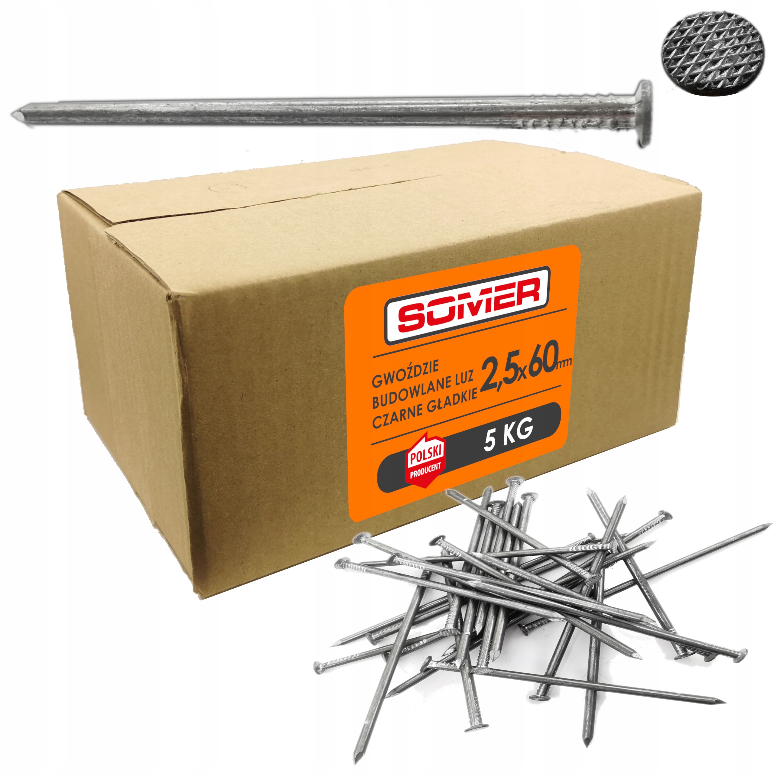 GWOŹDZIE BUDOWLANE CZARNE GŁADKIE 60 mm 5kg 2,5x60 PRODUKCJA POLSKA