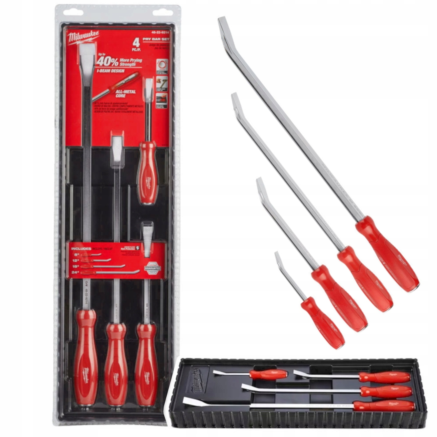 Milwaukee 48229214 Zestaw narzędzi Do Podważania Łom Breszka Podbijak 4szt.