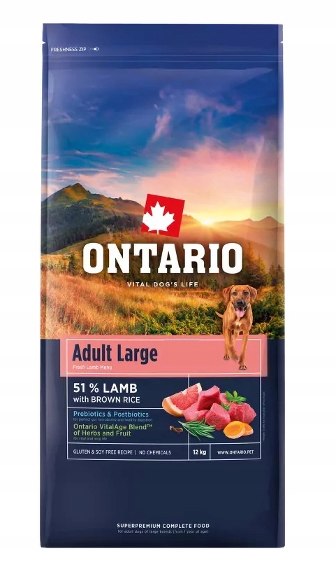 Levně Granule Ontario Adult Large Lamb &amp; Brown Rice 12kg