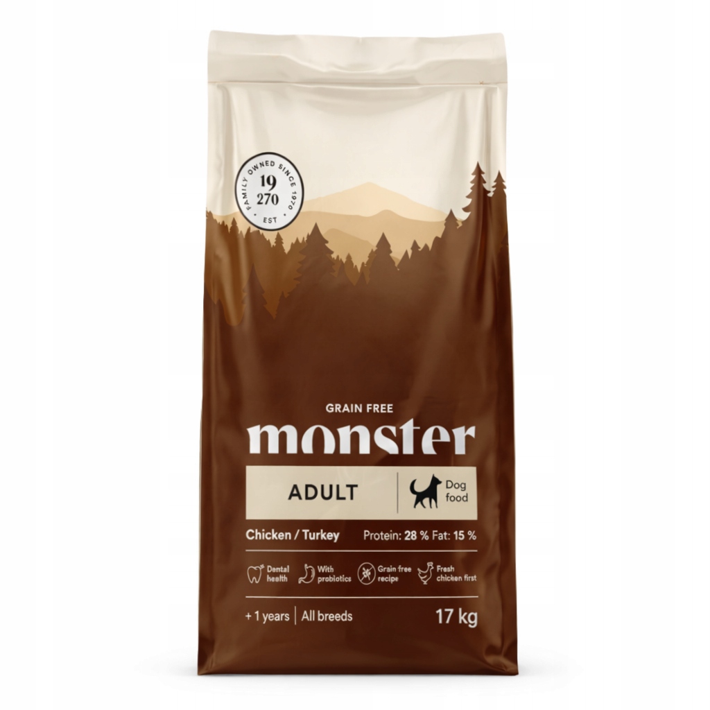 Monster Dog Adult 17 kg Bezobilné suché Krmivo pro psy Kuře s krůtím masem