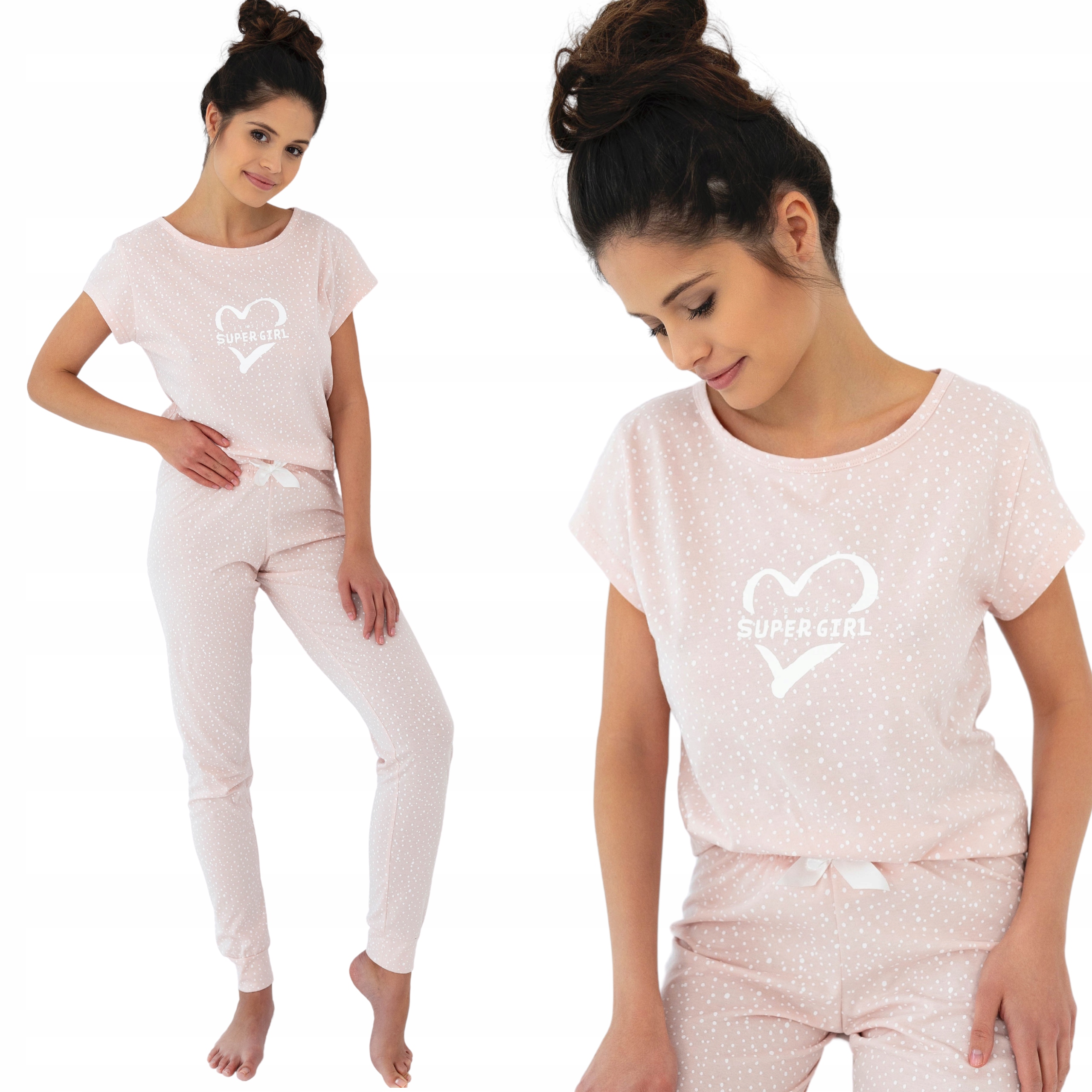 Dámské bavlněné dvoudílné pyžamo Puntíky Srdíčko Růže XL Only Love