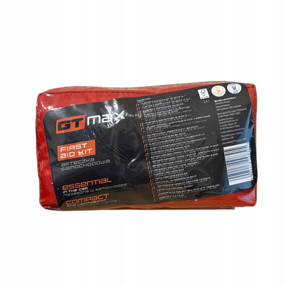 Apteczka samochodowa DIN 13164 – GT Max kompaktowa 21x12x8cm do auta