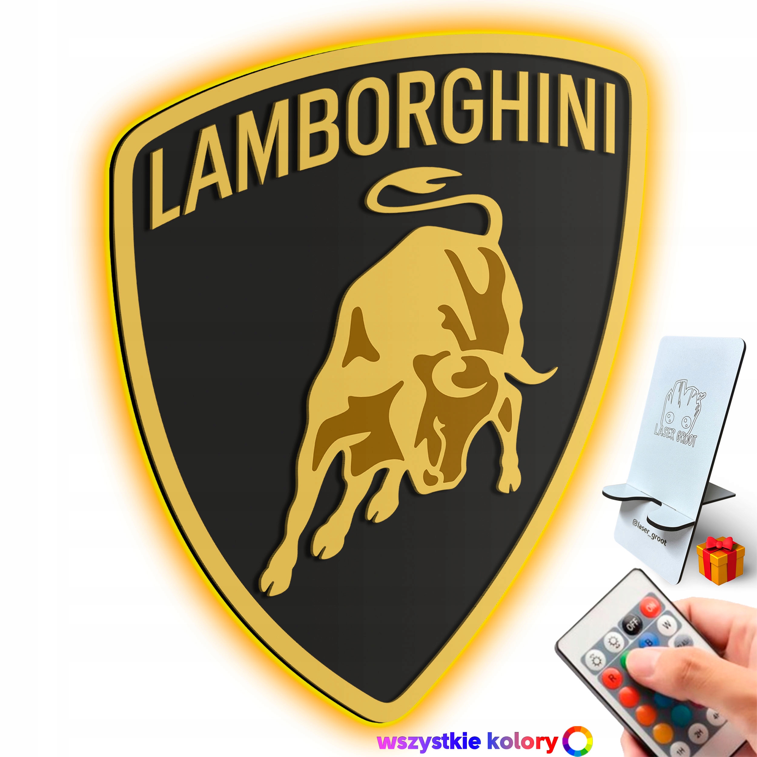 Dřevěný 3D obraz Lamborghini Logo Nástěnná Dekorace Noční Lampa Led