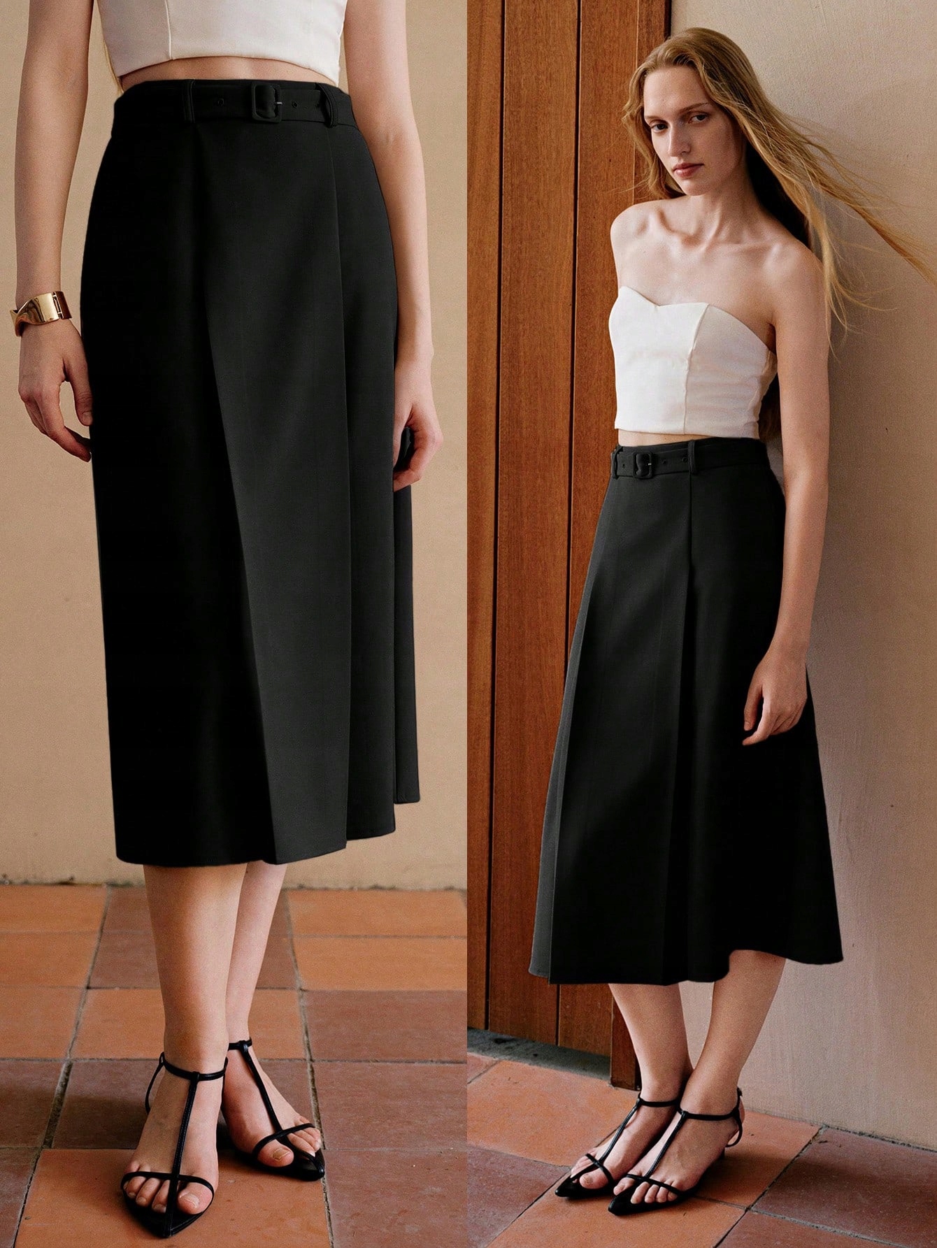 Elegantní MIDI Sukně S Páskem Černá Premium Motf M 38