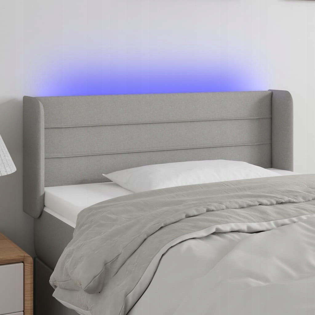 Opěrka hlavy k posteli s Led, světle šedá, 83x16x78/88 cm, látka