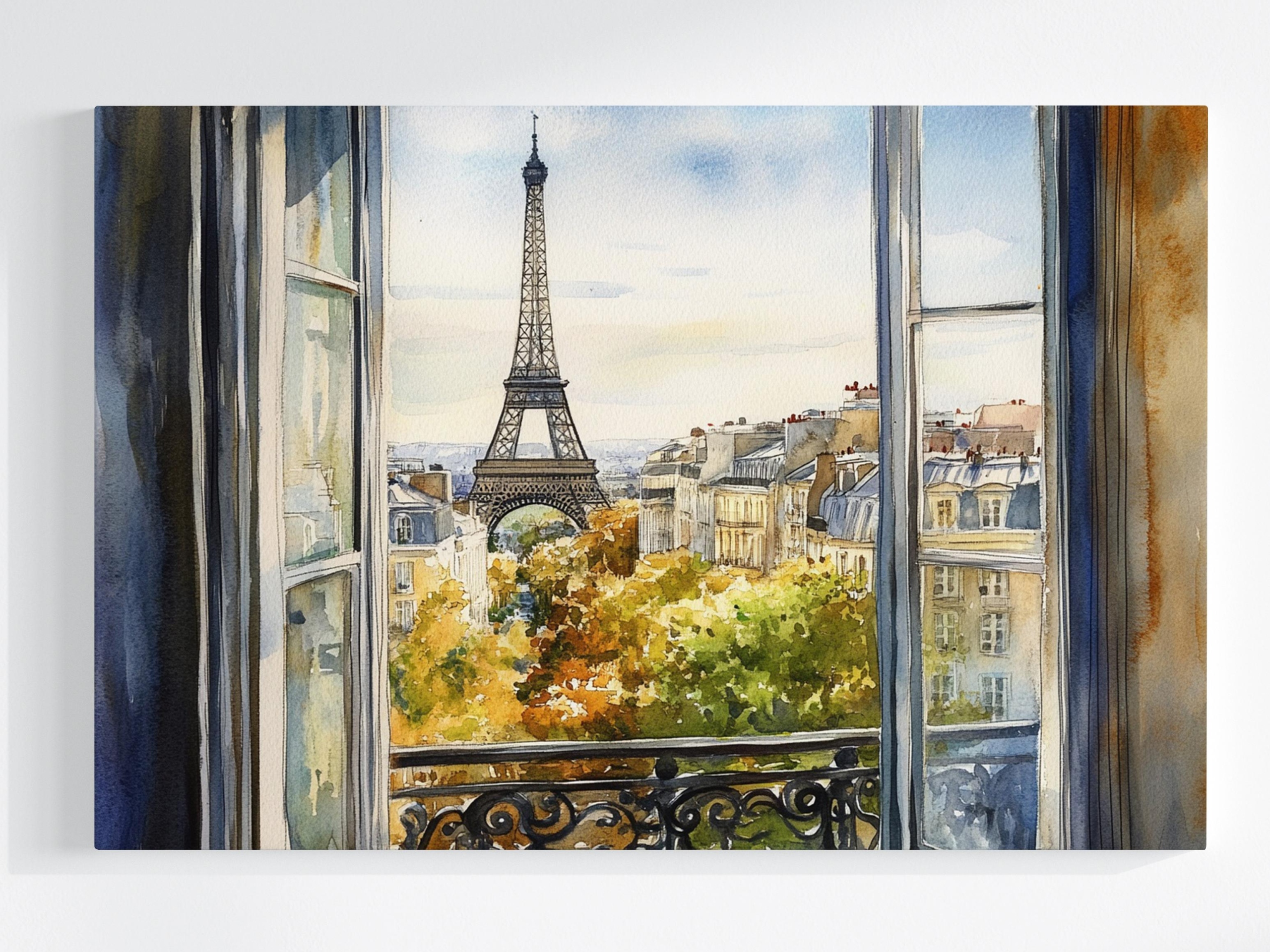 Obraz Na Plátně Canvas Paříž Balkon Okno Eiffelova Věž Podzim Pohled 120x80