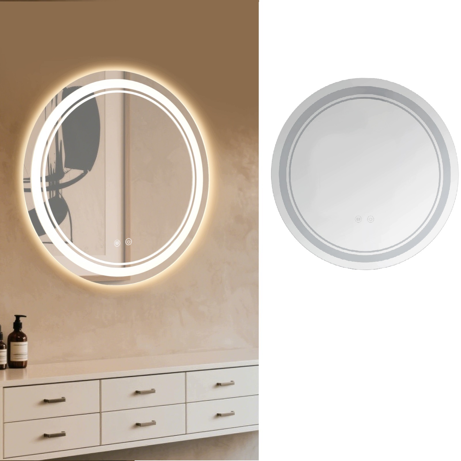 50cm Led koupelnové zrcadlo na stěnu, stmívatelné koupelnové zrcadlo se 3 barvami světla