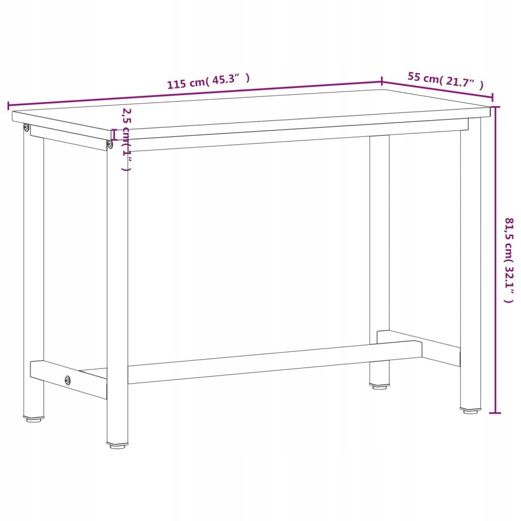 STÓŁ ROBOCZY 115X55X81,5CM DREWNO BUKOWE I METAL Waga produktu z opakowaniem jednostkowym 22.48 kg