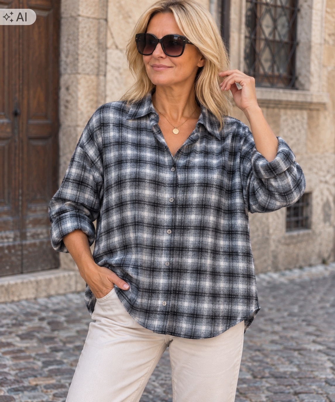Dámská italská košile Made in Italy, černá, oversize kostkovaná