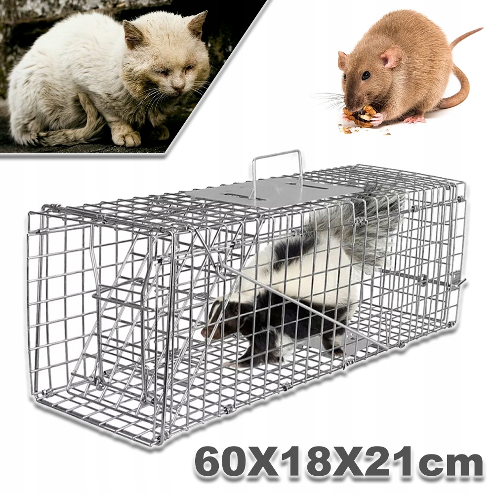 Klatka Żywołapka Spust Drzwi Na Kuny Łasice Szczury Bezpański Kot 60X18X21