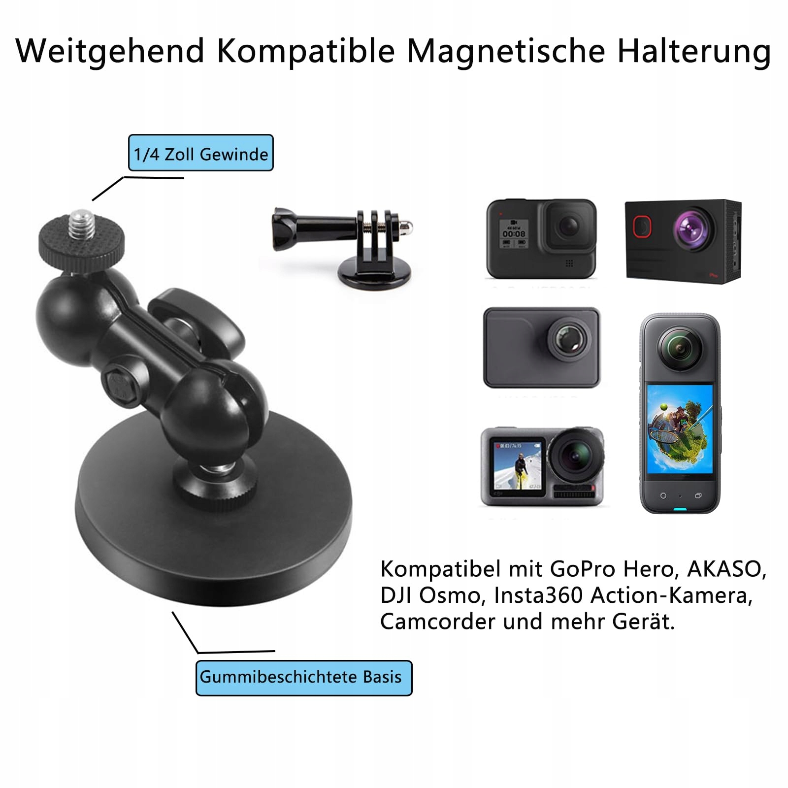 MAGNETYCZNY UCHWYT KAMERY Z 1/4 GWINTEM 360 STOPNI DO GOPRO DJI INSTA360 — miniatura 4