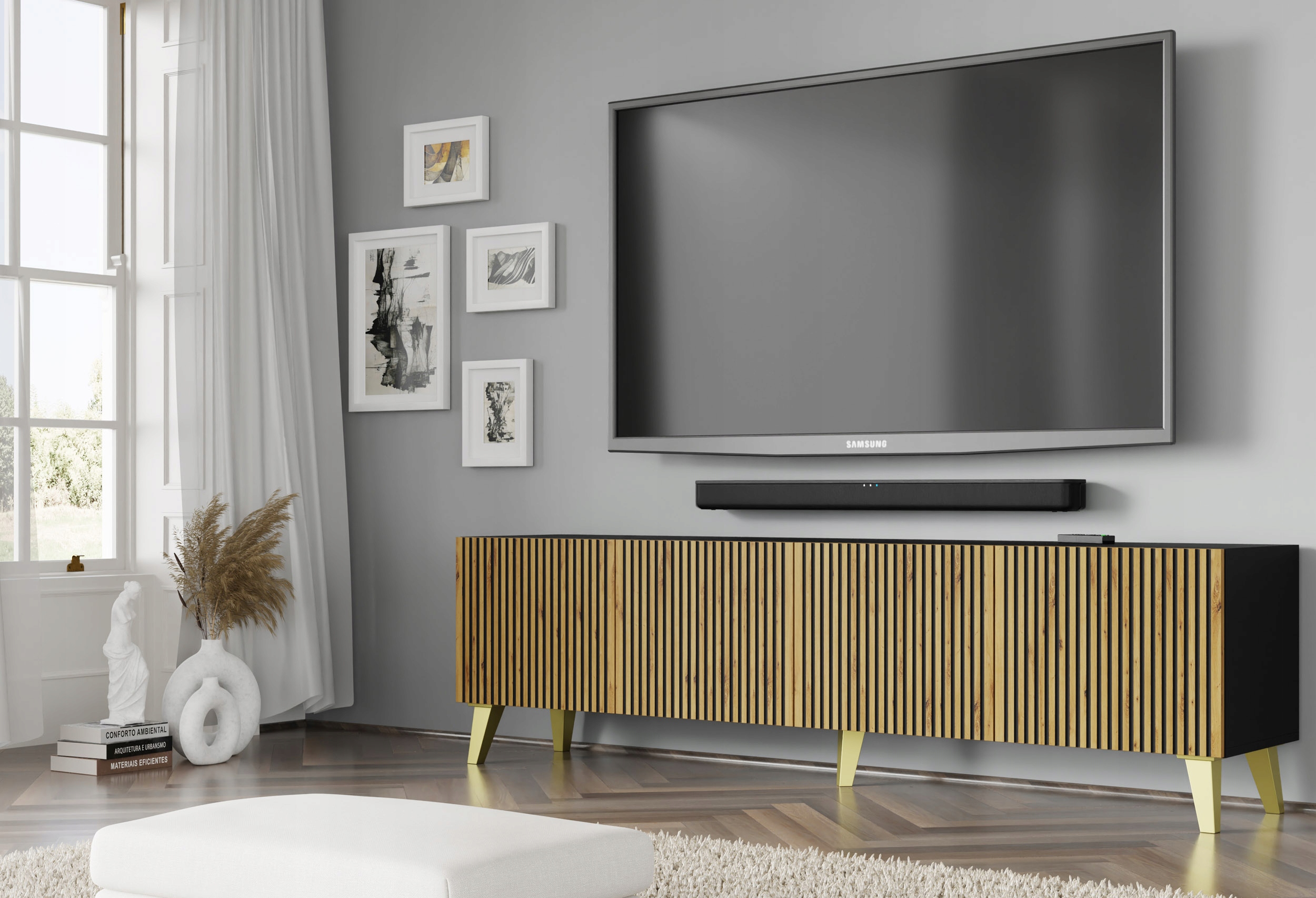 Szafka RTV Ravenna F 200 cm 4D czarny artisan FPCZ Szerokość mebla 200 cm