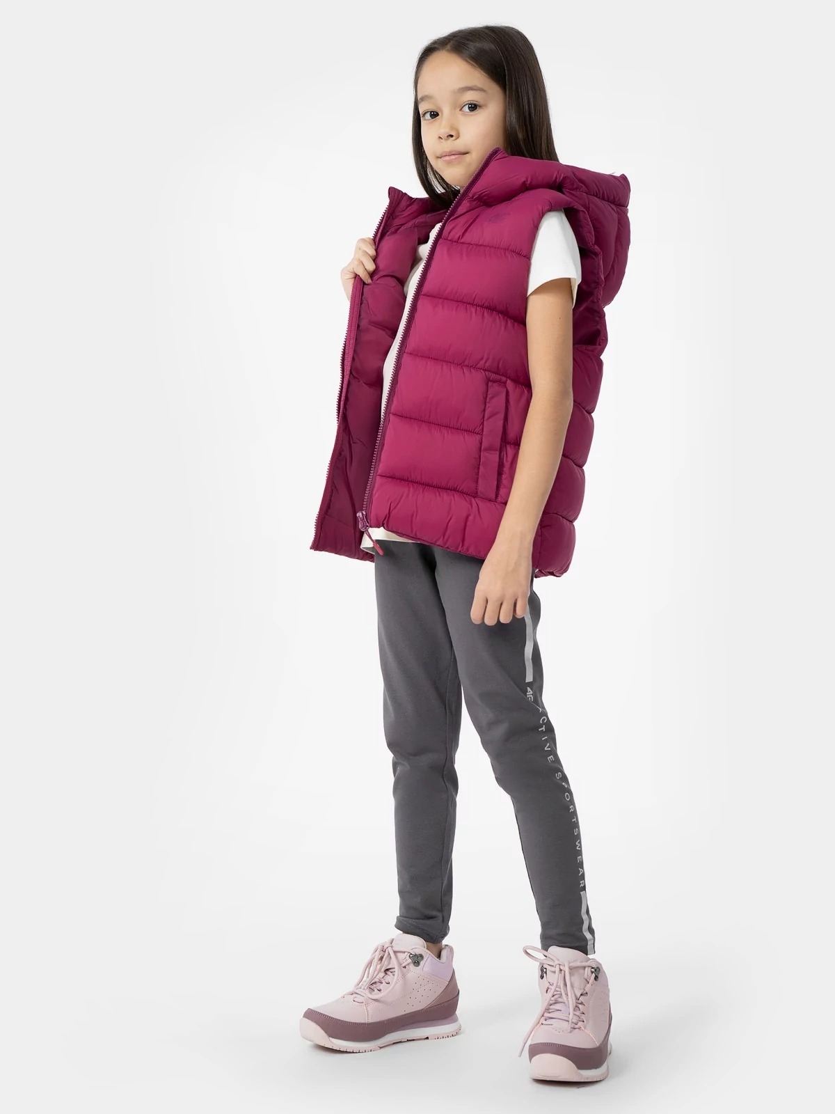 BEZRĘKAWNIK 4F PUCHOWY DZIEWCZĘCY Z KAPTUREM Rozmiar 164