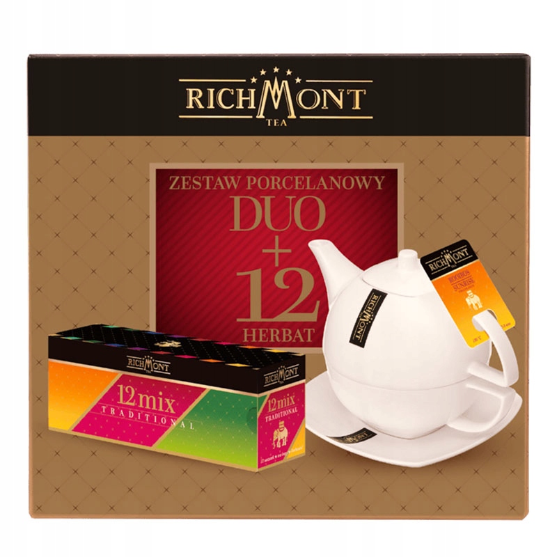 Zestaw prezentowy Richmont Duo dzbanek 450ml z filiżanką mix 12 herbat