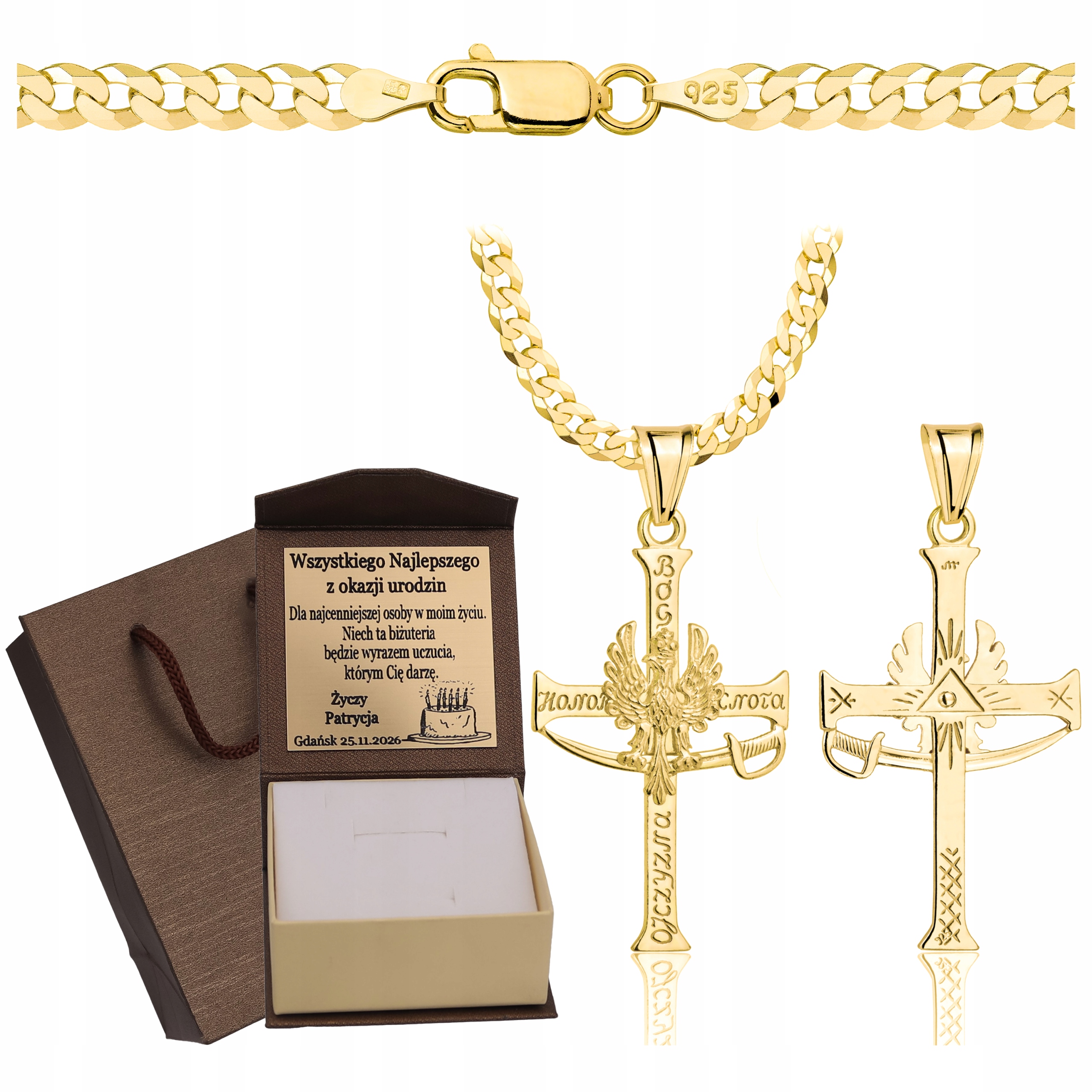 Zlatý Plný Řetízek Pánský Pancr S Křížkem Ryzost 925 585 Gravírování Bonus