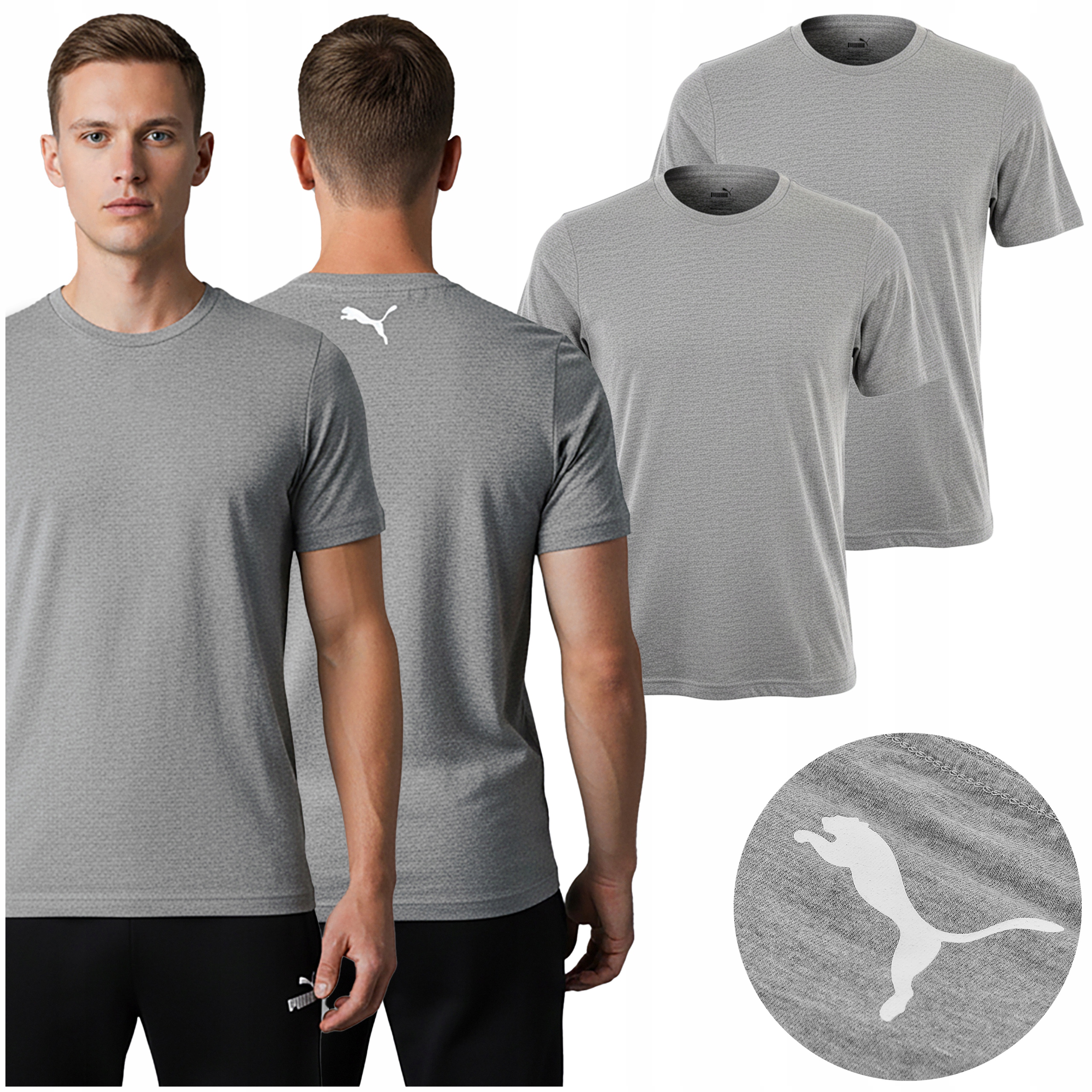 Puma 2x Koszulka Męska Basic T-Shirt Szara Bawełna Logo M