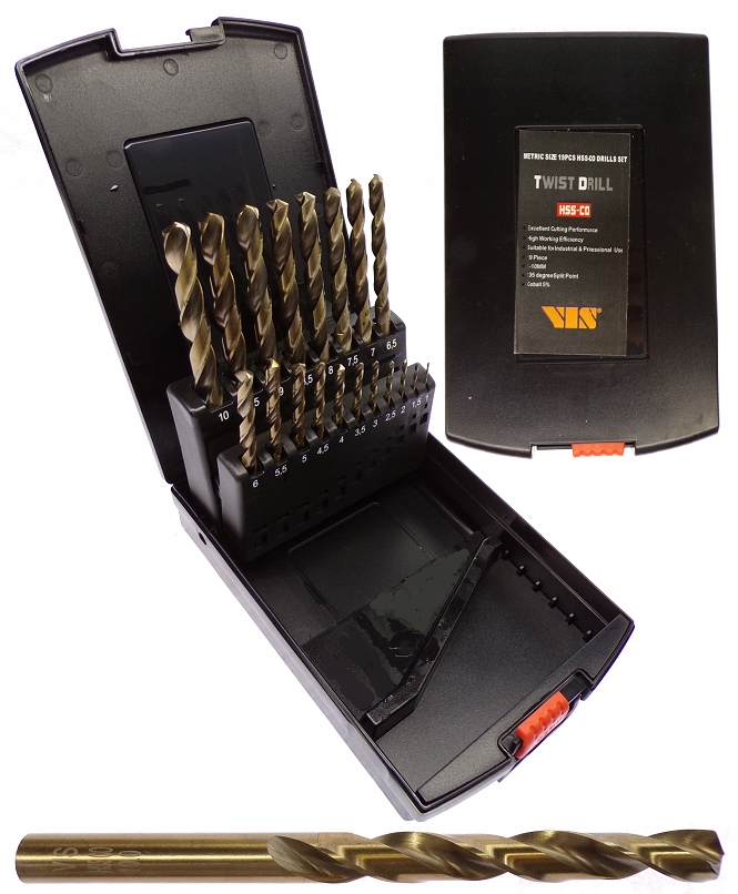 Zestaw Wierteł Kobaltowych Do Metalu Stali 19szt 1-10mm Vis Hss-e HSS-Co