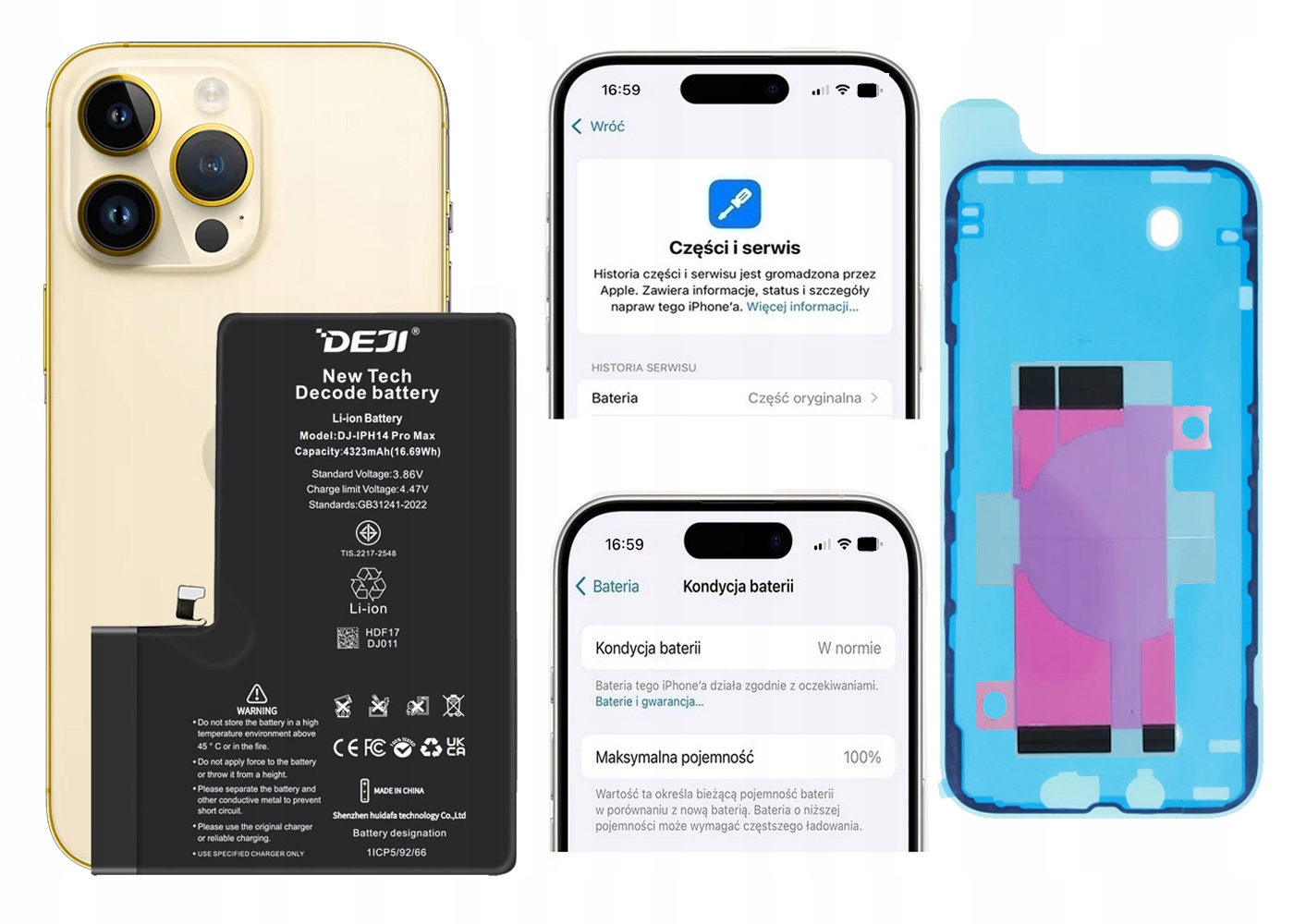 Bateria Deji 4323 mAh do iPhone 14 Pro Max Bez Komunikatu zestaw naprawczy