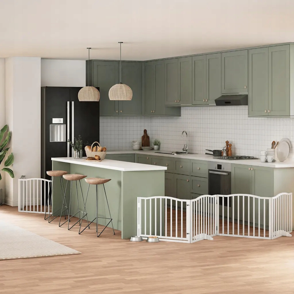 Levně Zábrana pro psy s dvířky skládací 8 panelů bílá 640 cm topol Bílá 3155618