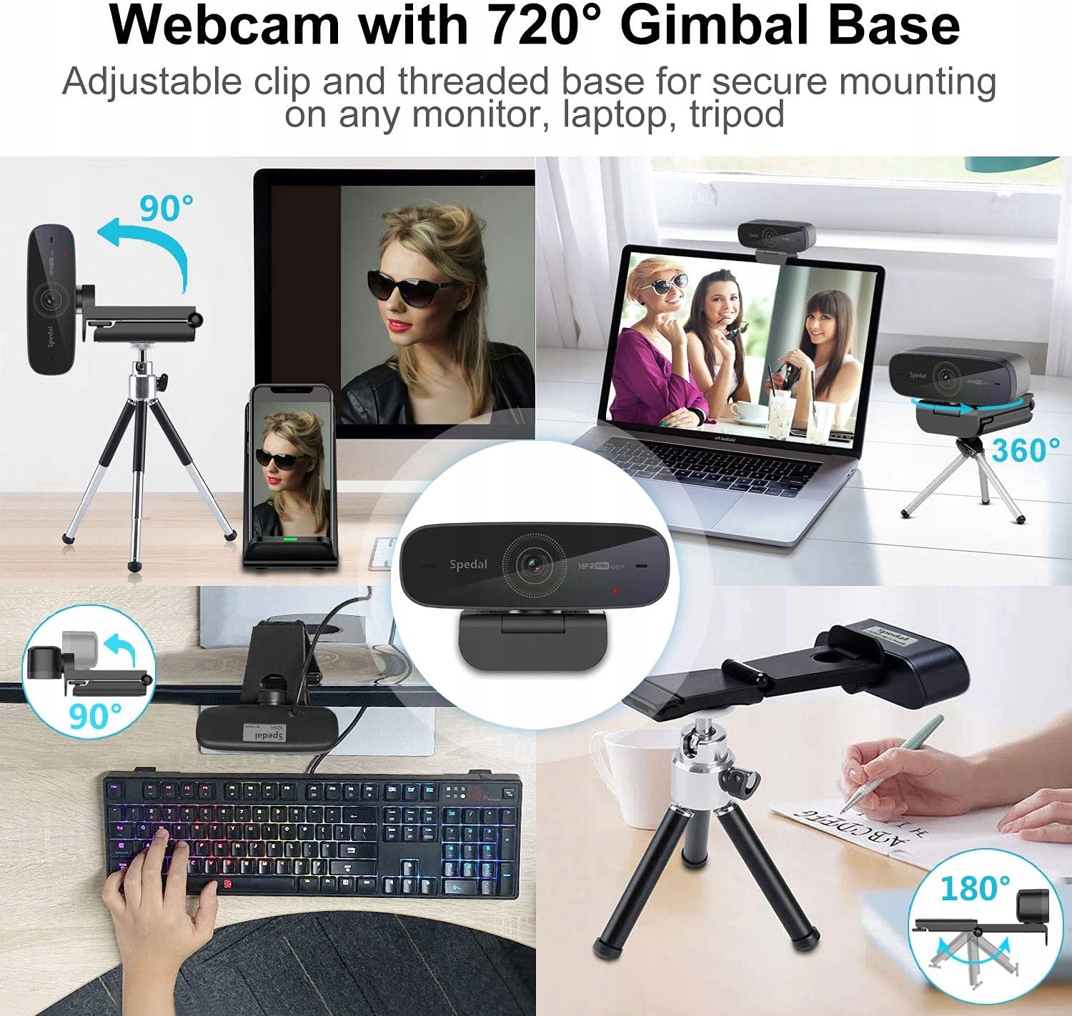 SPEDAL Kamera 1080P 60fps z Mikrofonami Auto Focus dla Mac Windows — miniatura 5