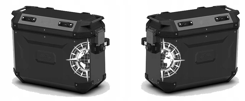 NAKLEJKI Grafika na samochód MOTOCYKL KUFRY RÓŻA WIATRÓW MAPA ŚWIATA 30x16 Producent MGDesign