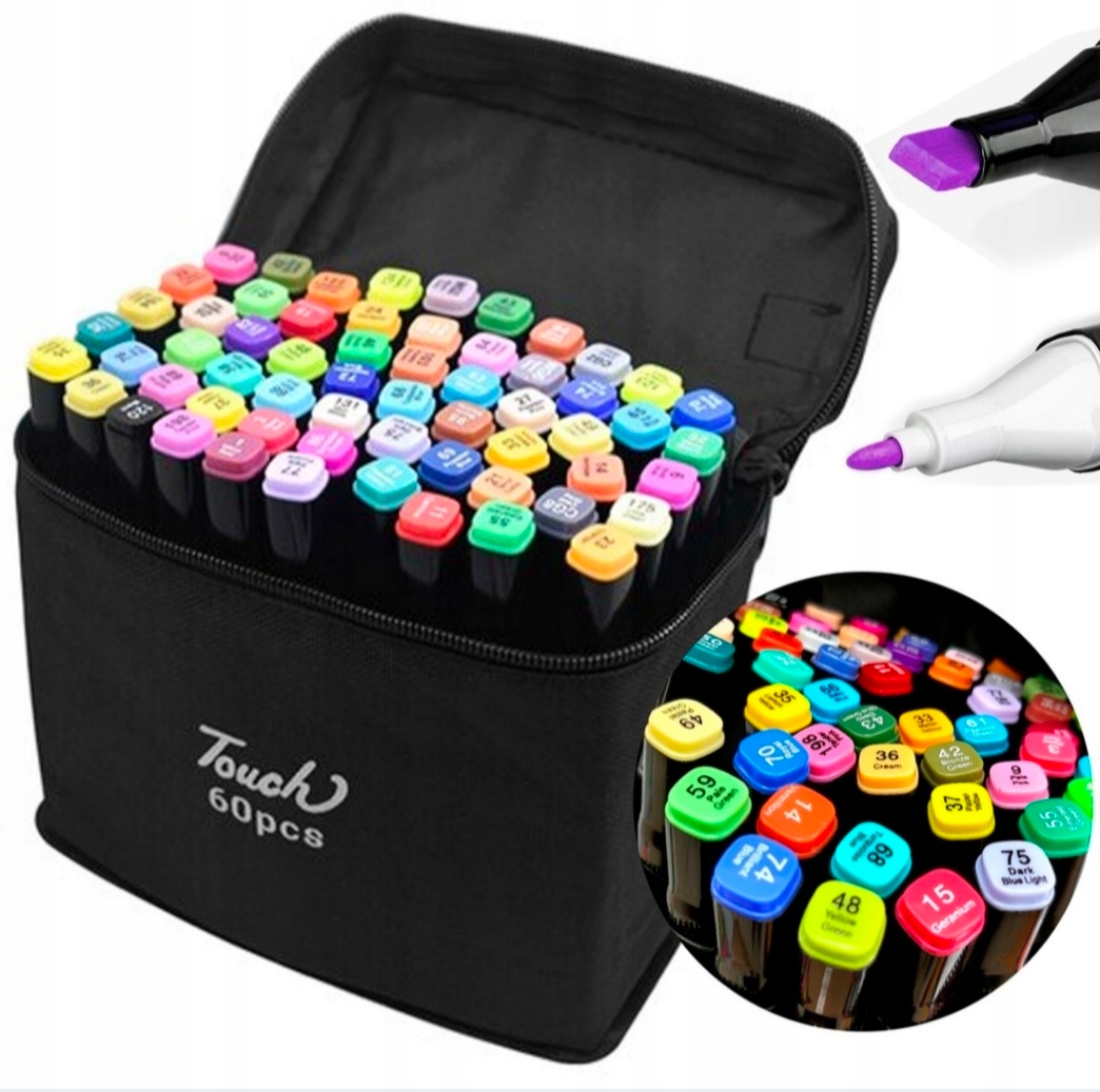 MARKERY ALKOHOLOWE DWUSTRONNE ZESTAW 60SZT