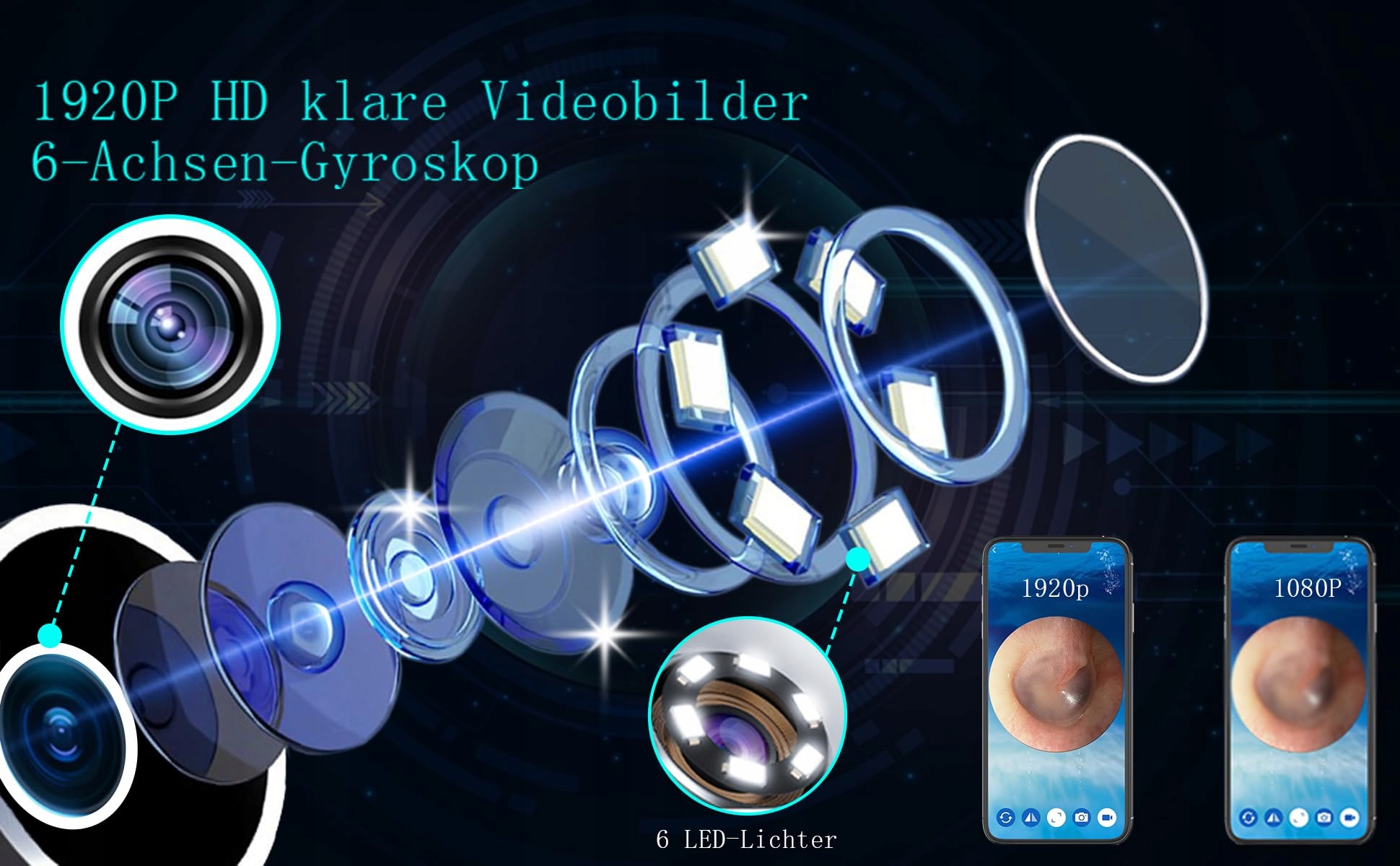 LEBEXY Kamera Do Czyszczenia Uszu 1920P Wifi Z 6 LED Android iOS Harmony OS — miniatura 2