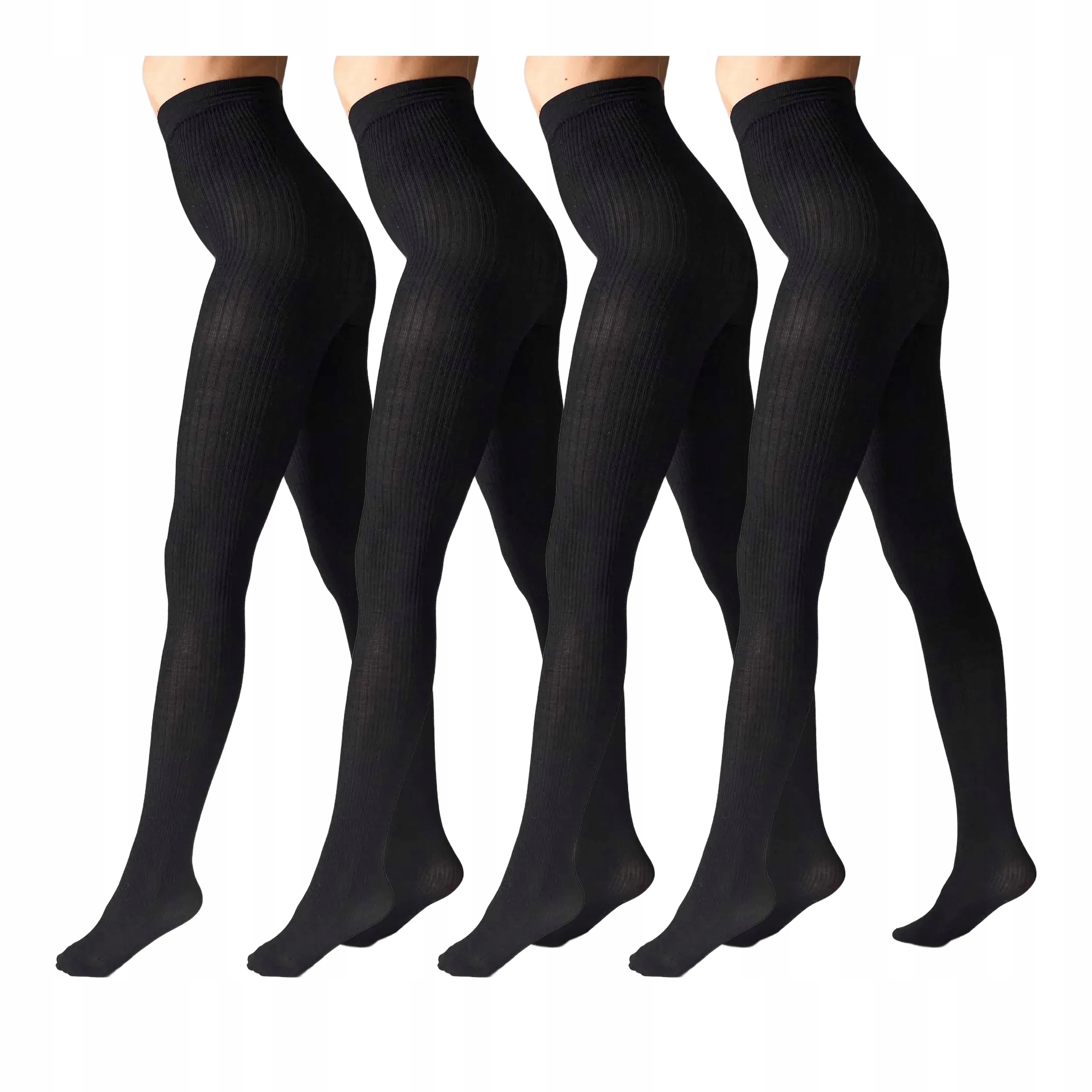 4 páry Punčocháče z merino vlny přírodní proužek L2010 Wool 4x černý 3-M