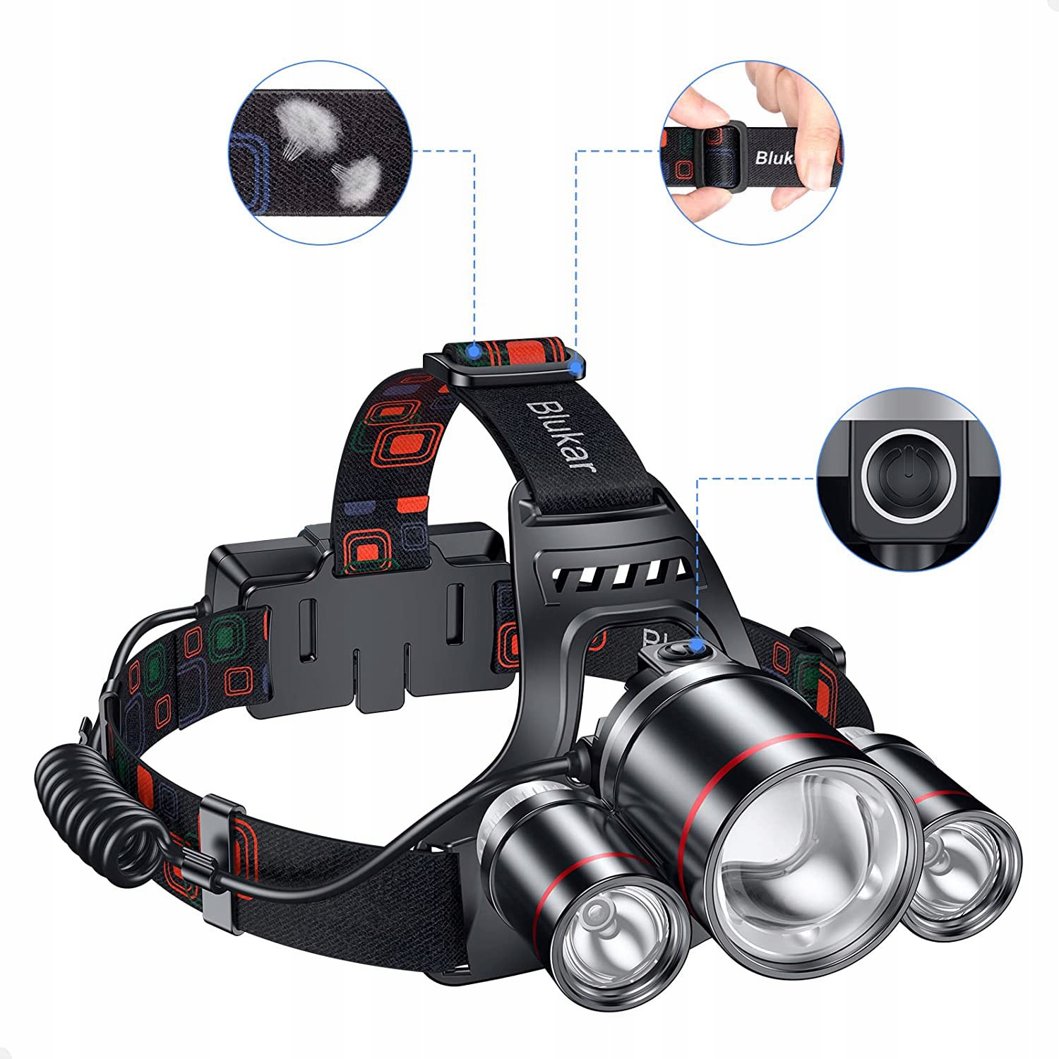 LATARKA CZOŁOWA LED XML-T6 CREE CZOŁÓWKA 18650 Kolor czarny