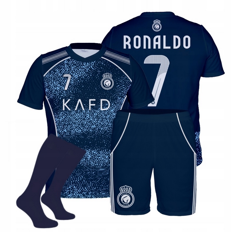 Ronaldo strój piłkarski AL.N.25 komplet koszulka spodenki getry 116