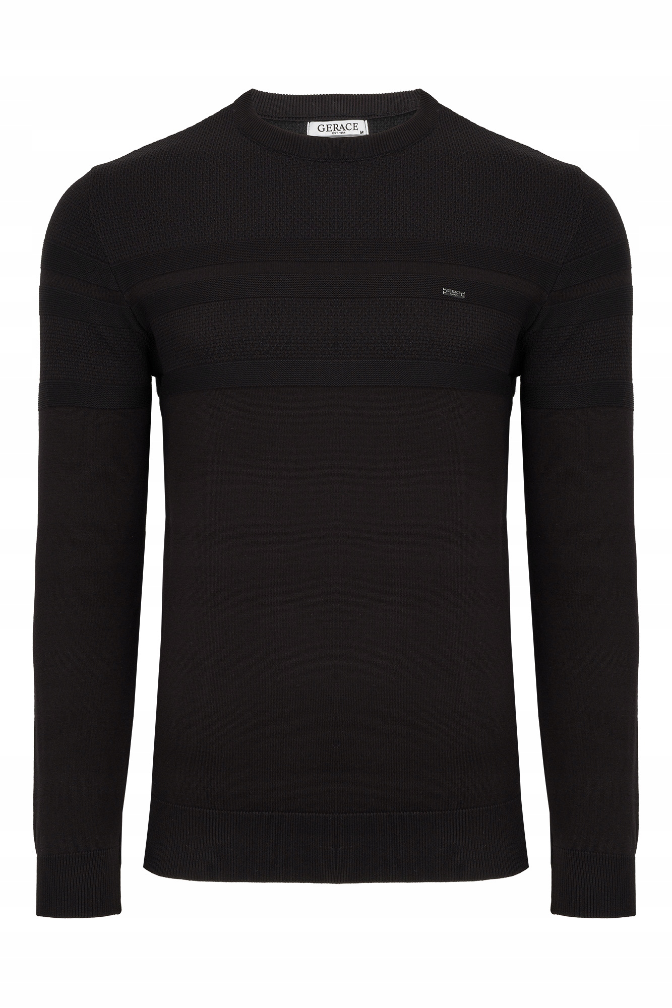 Pánský Svetr Černý S Pruhy Casual Klasický 50% Bavlna Slimfit Premium: XL