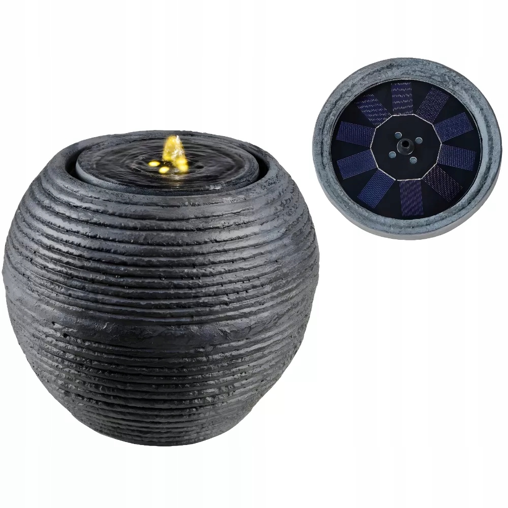 Záhradná fontána šedá solárna guľa Led teplá biela 36 cm