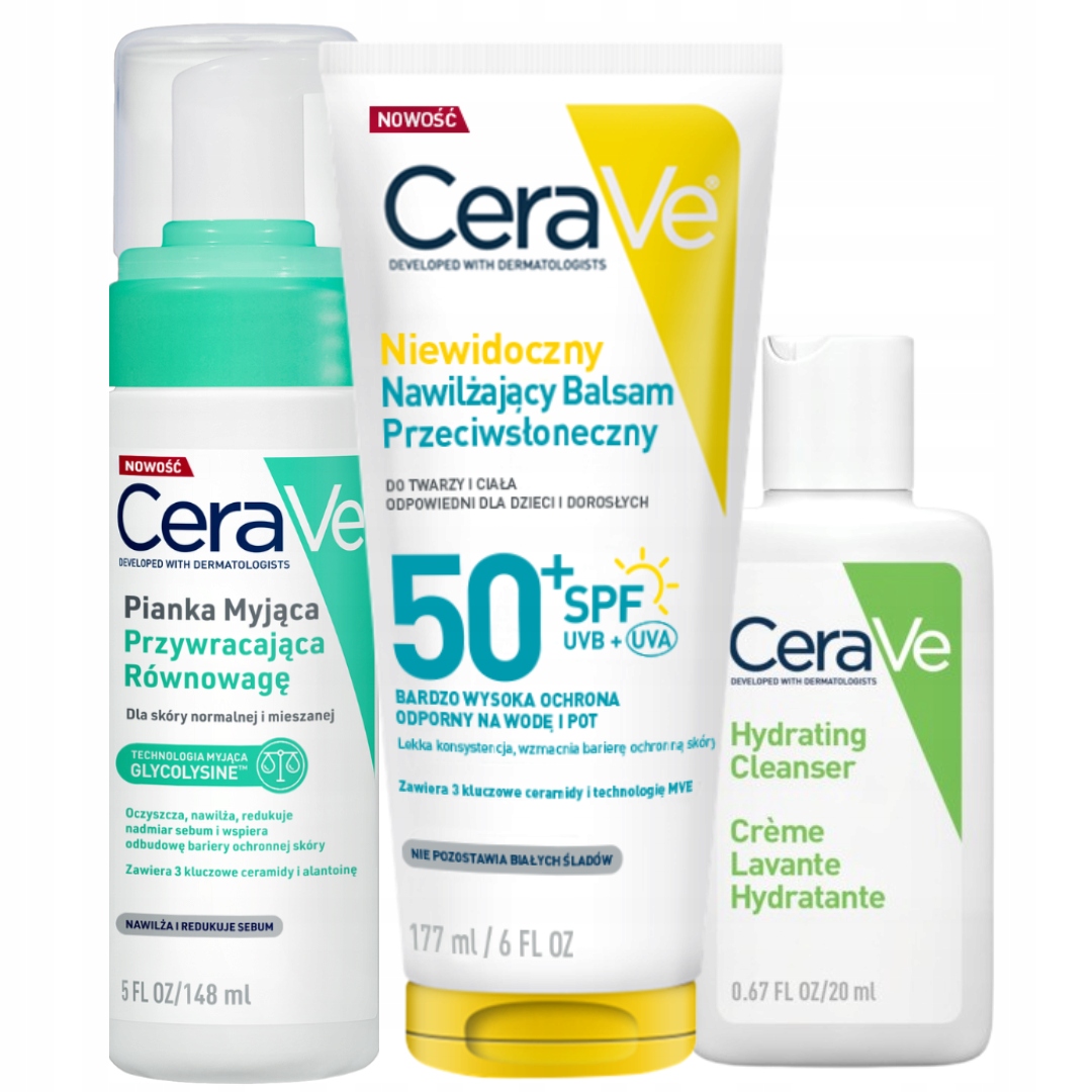 Zestaw CeraVe Balsam Przeciwsłoneczny Spf 50+ Pianka myjąca 148ml