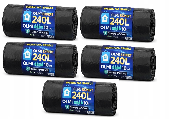 Set 5X Sáčky na odpadky 240L Olmi Expert Turbo Silné 10 ks Černé