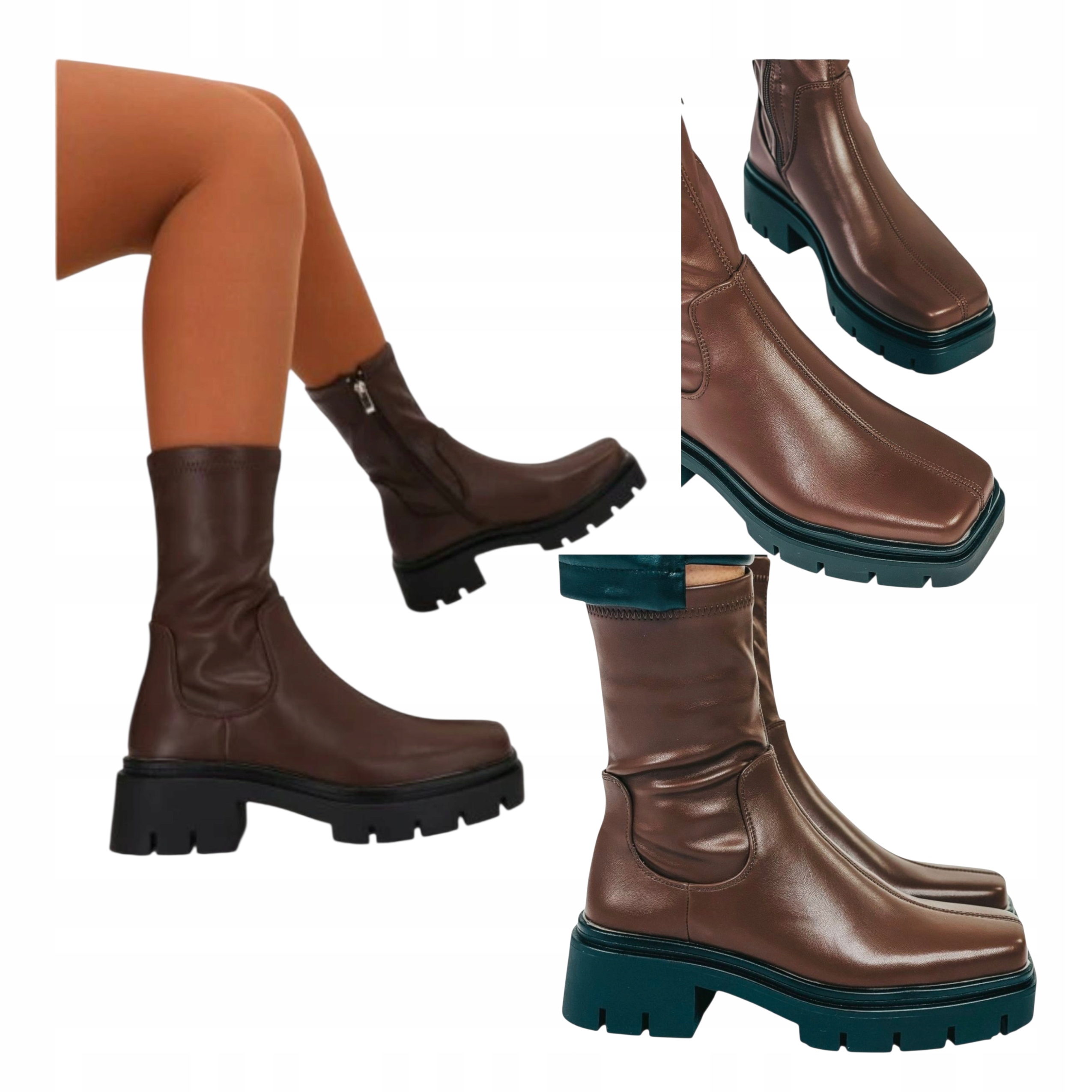 Dámské Kotníkové Boty na platformě Vysoké kožené, zateplené, hnědé, velikost 39