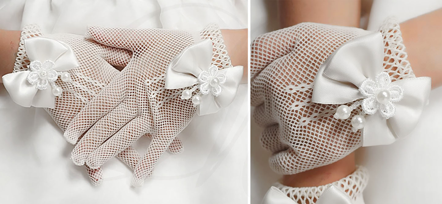 RĘKAWICZKI KOMUNIJNE DEC07 NA KOMUNIĘ wianek komunii dekoracja białe Płeć dziewczynki