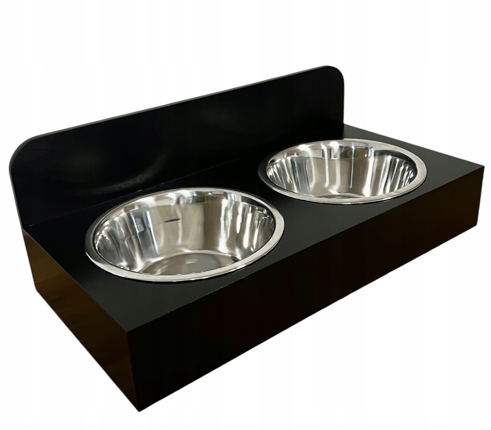Levně Stojan na misky, dvojitý podstavec pro psa, dřevěný, černý