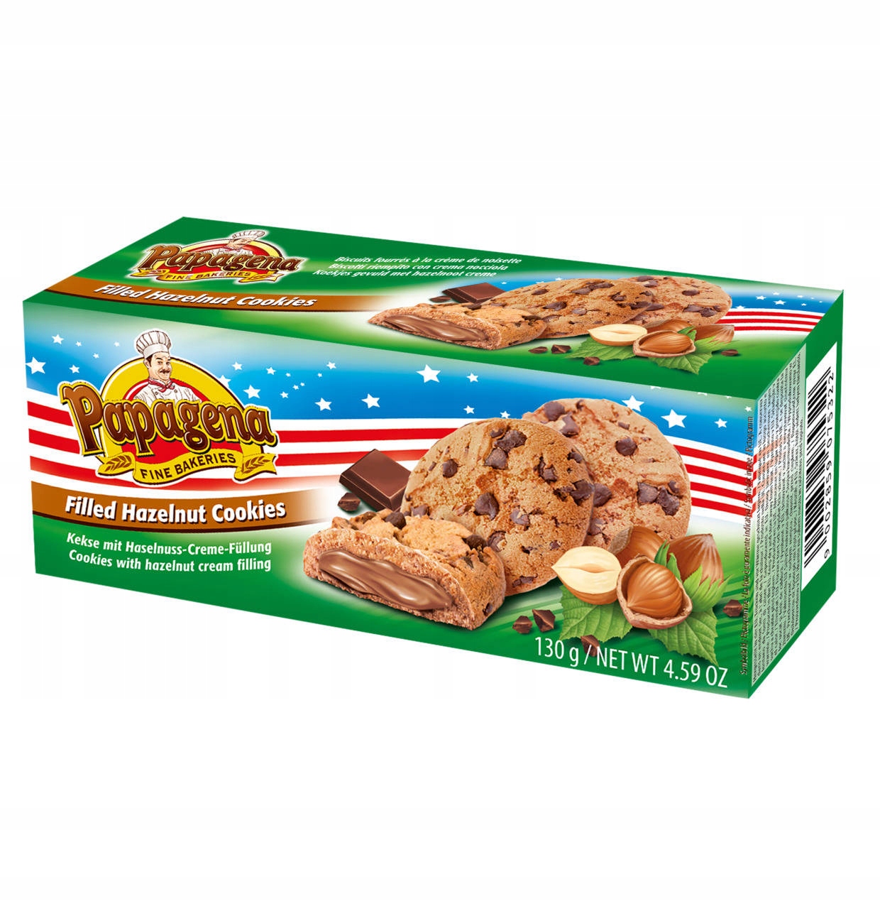 Papagena Choco Chip Ciastka z Kremem Orzechowym i Orzechami 130 g — 3
