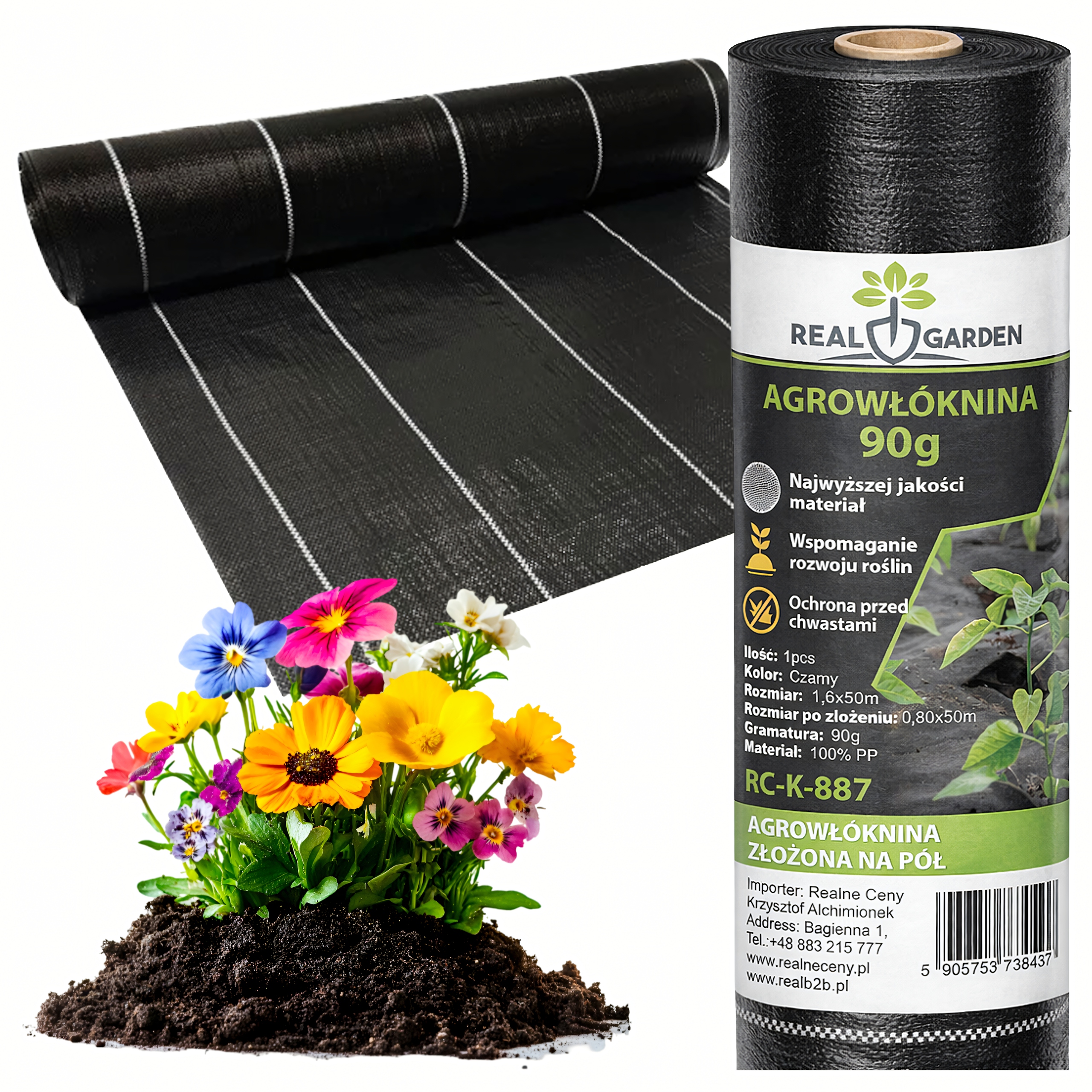 Agrowłóknina 90G 1,6x50m Czarna Uv Agrotkanina Mata Antychwastowa