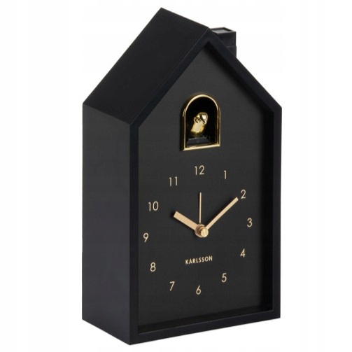 Budík, stolní hodiny černé na baterie s kukačkou, moderní Cuckoo Oro