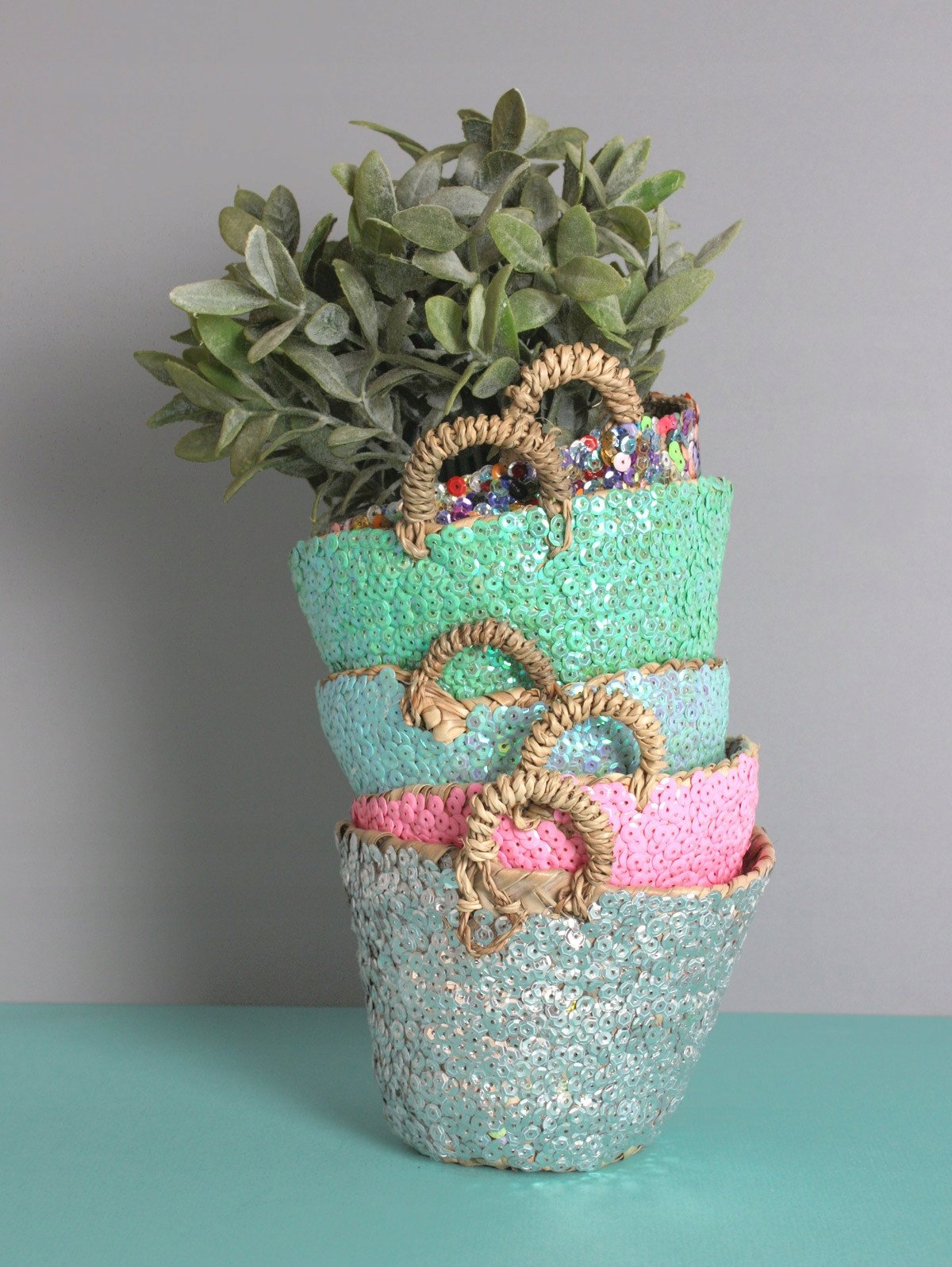 Donica z cekinami mini Kosz pomarańczowa Kolor pomarańczowy