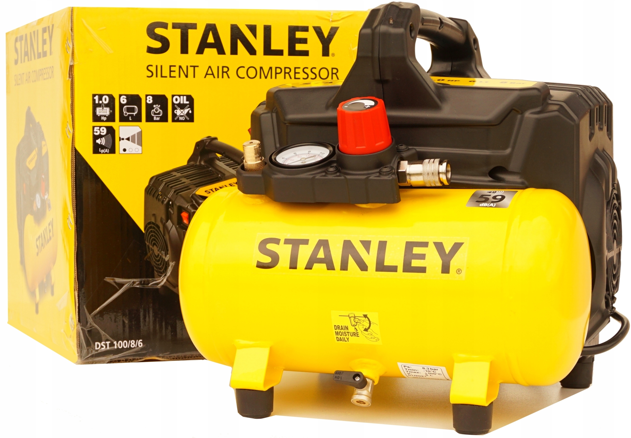 

Stanley Kompresor Bezolejowy cichy 59dB 6L 8bar