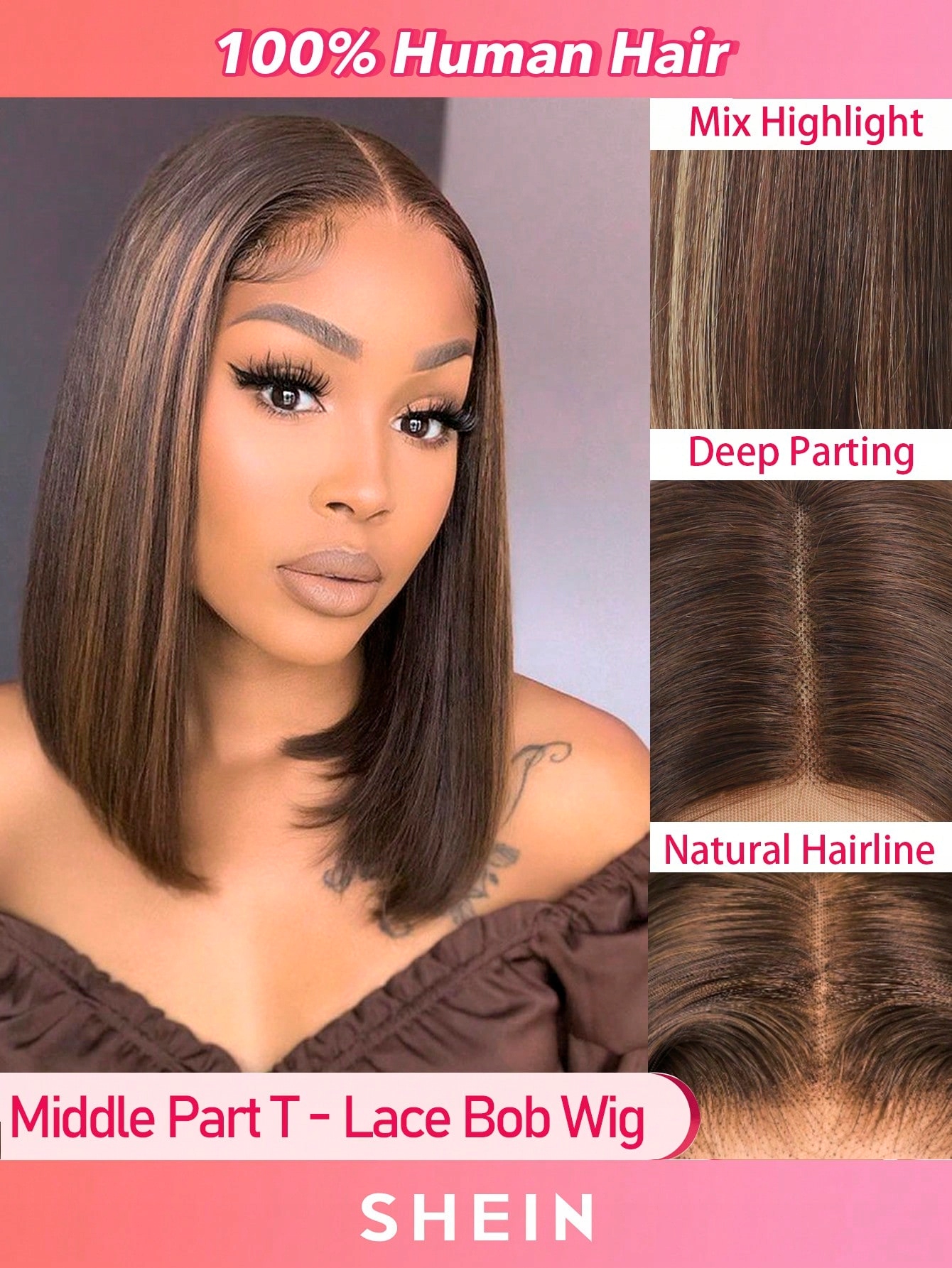 Shein Brązowa Peruka Pasemka