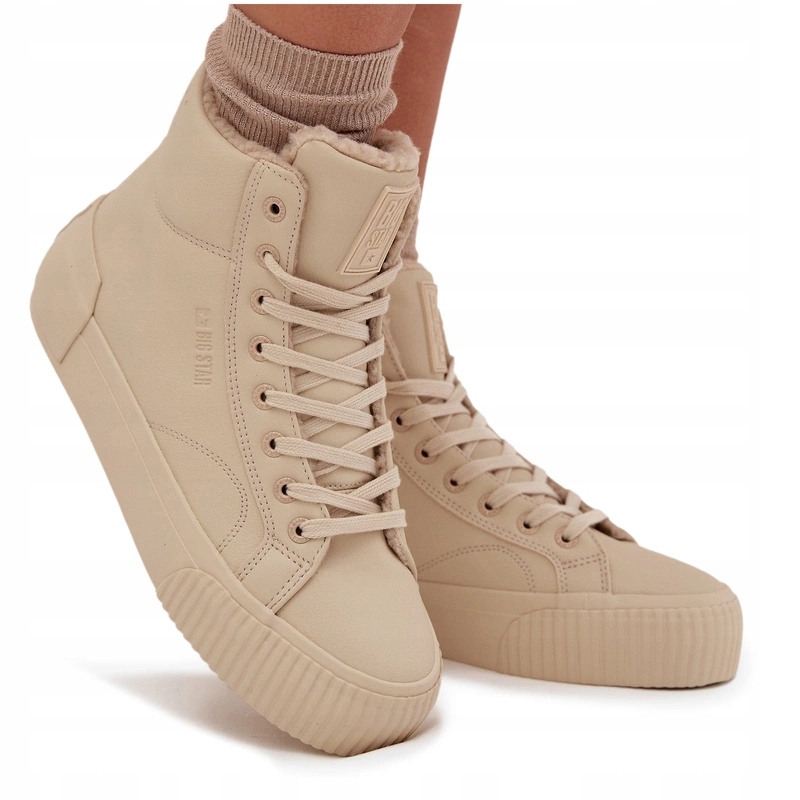 Dámské Vysoké Zateplené Šněrovací Tenisky Big Star OO274795 Béžové 38